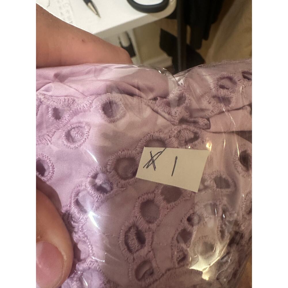 Gap Sz 14 NWT One Shoulder Midi Dress Eyelet Trim Lavender Tiered Flowy Cotton - Picture 7 of 7